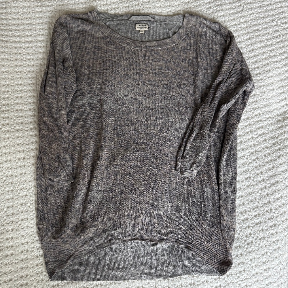 Wilfred Leopard Print Grey Cream High Low Sweater